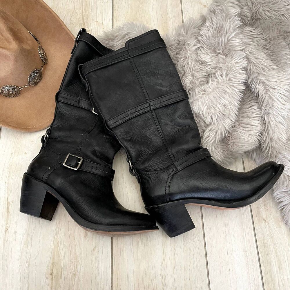 Frye Black Leather Boots | Size 8.5 | Classic Riding Moto Style
